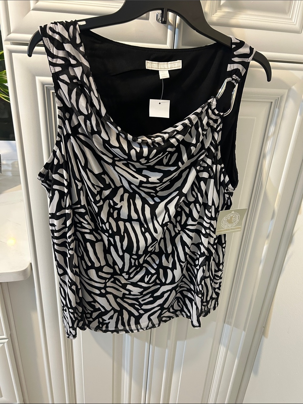 Black and White Printed Cowl Neck Sleeveless Camisole